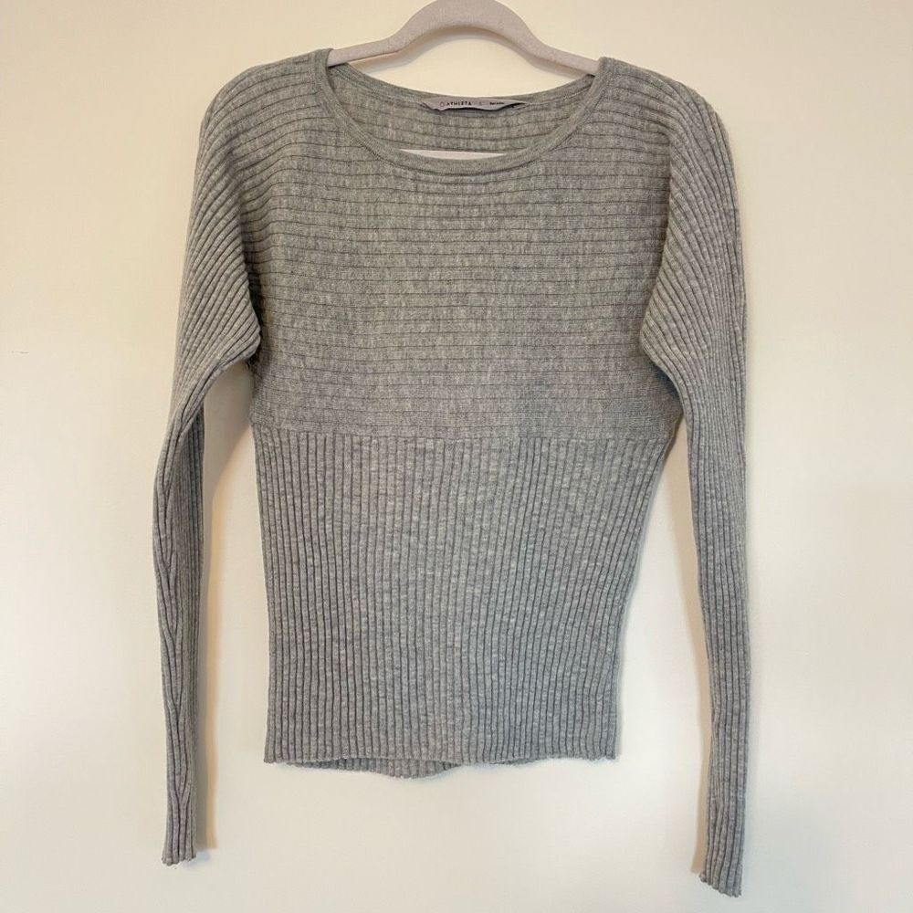 Athleta Women Merino Wool Grey Ribbed Sweater Sz S
